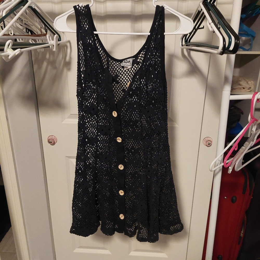 In Gear Black Crochet Coverup Dress
